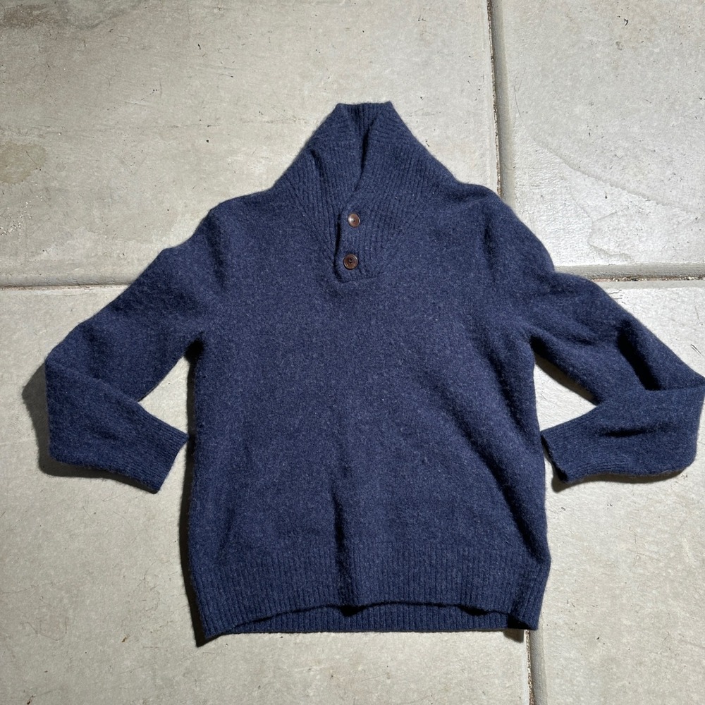 J.‎ Crew Rugged Merino Wool Blend Shawl Collar Sweater Mens Medium Blue Knit